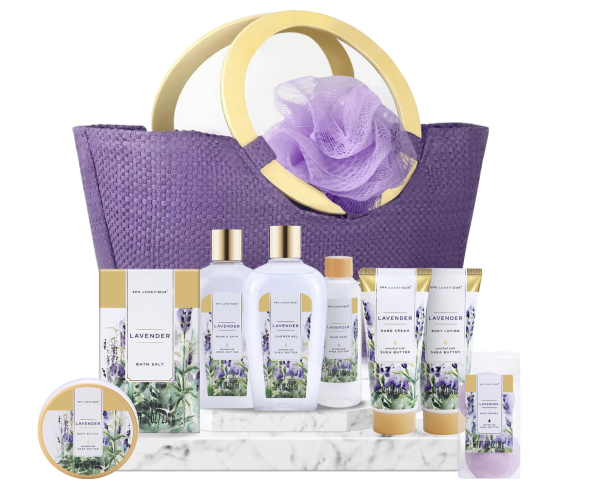 Spa Luxetique Gift Baskets for Women, Spa Gifts for Women - 10pcs Lavender Gift Sets with Body Lotion, Bubble Bath, Relaxing Bath Sets, Mothers Day Gifts for Mom